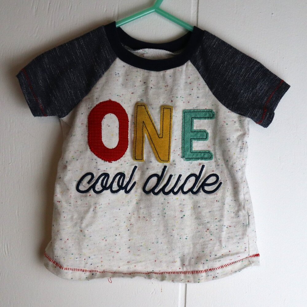 ONE Cool Dude Mud Pie Birthday Shirt Boys 12-18M Short Sleeve Tee Shirt